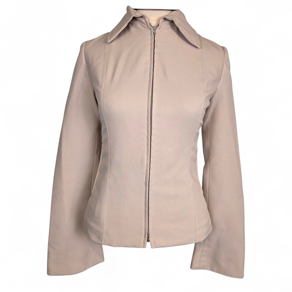 MNG Mango Beige Tailored‎ Zip Front Jacket Blazer Minimalist Women's 4 Workwear